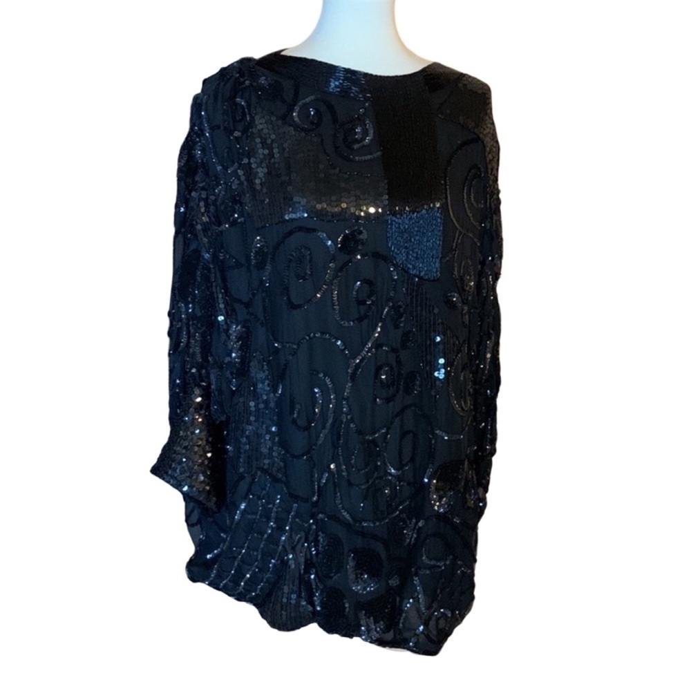 100% pure silk top with beads and sequins Made in India Free Size / One size